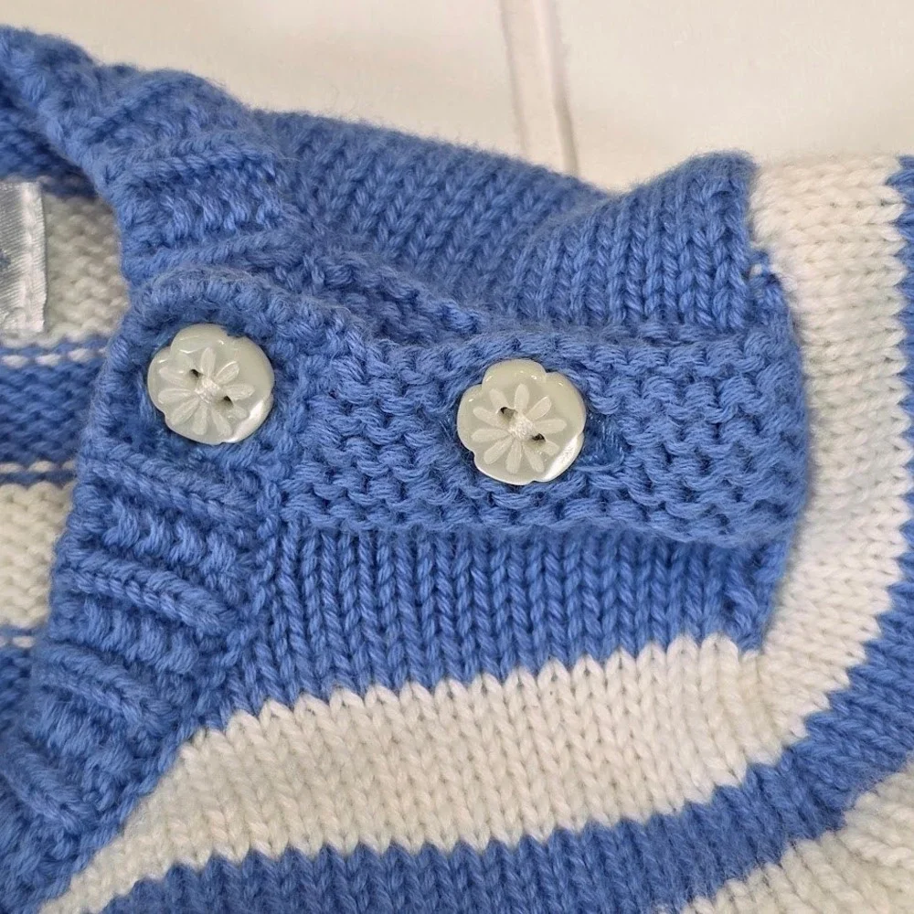 Ralph Lauren Size 6M‎ Baby Girls Blue White Stripe Cotton Sweater Heart Patch